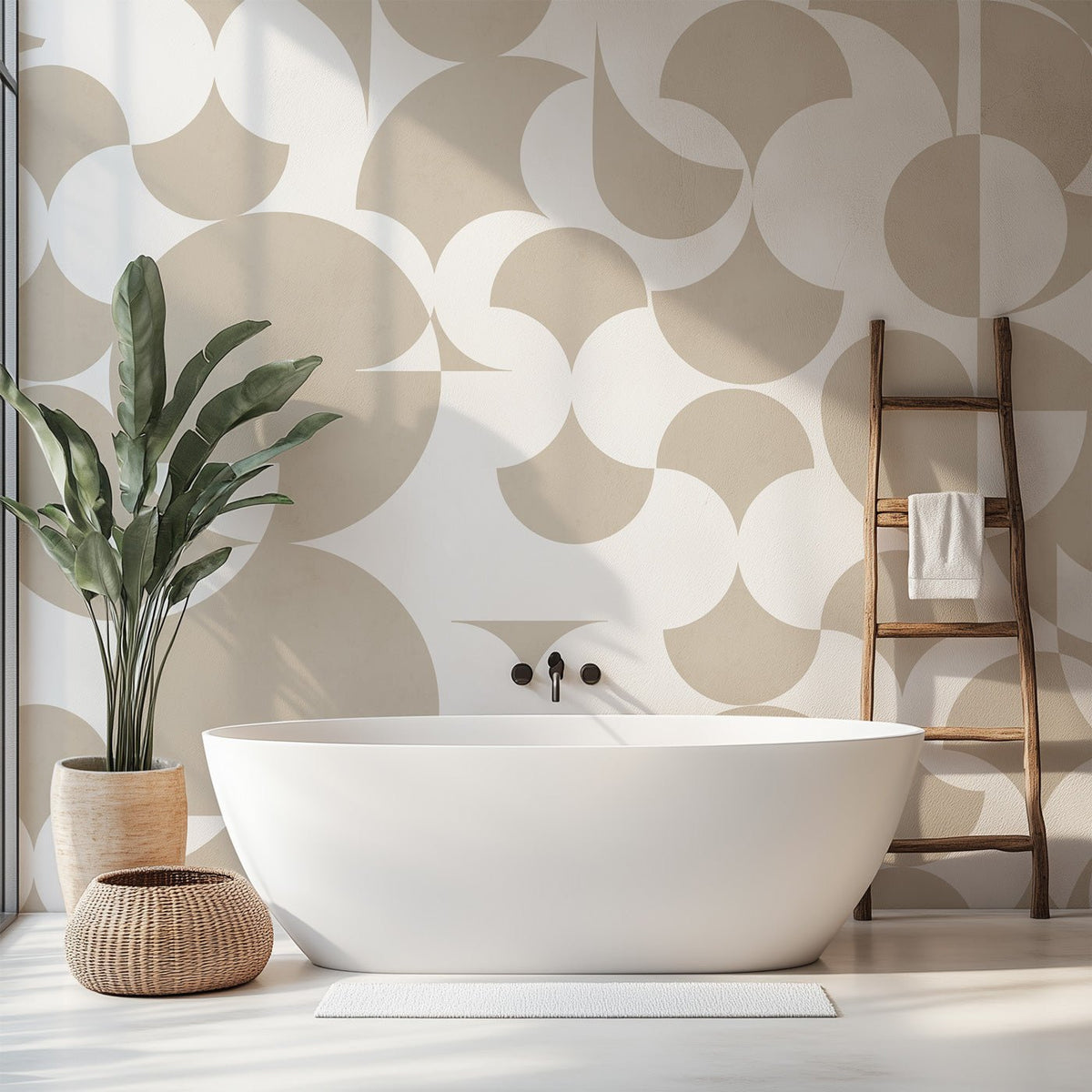 Papel pintado retro con motivos gráficos en color beige