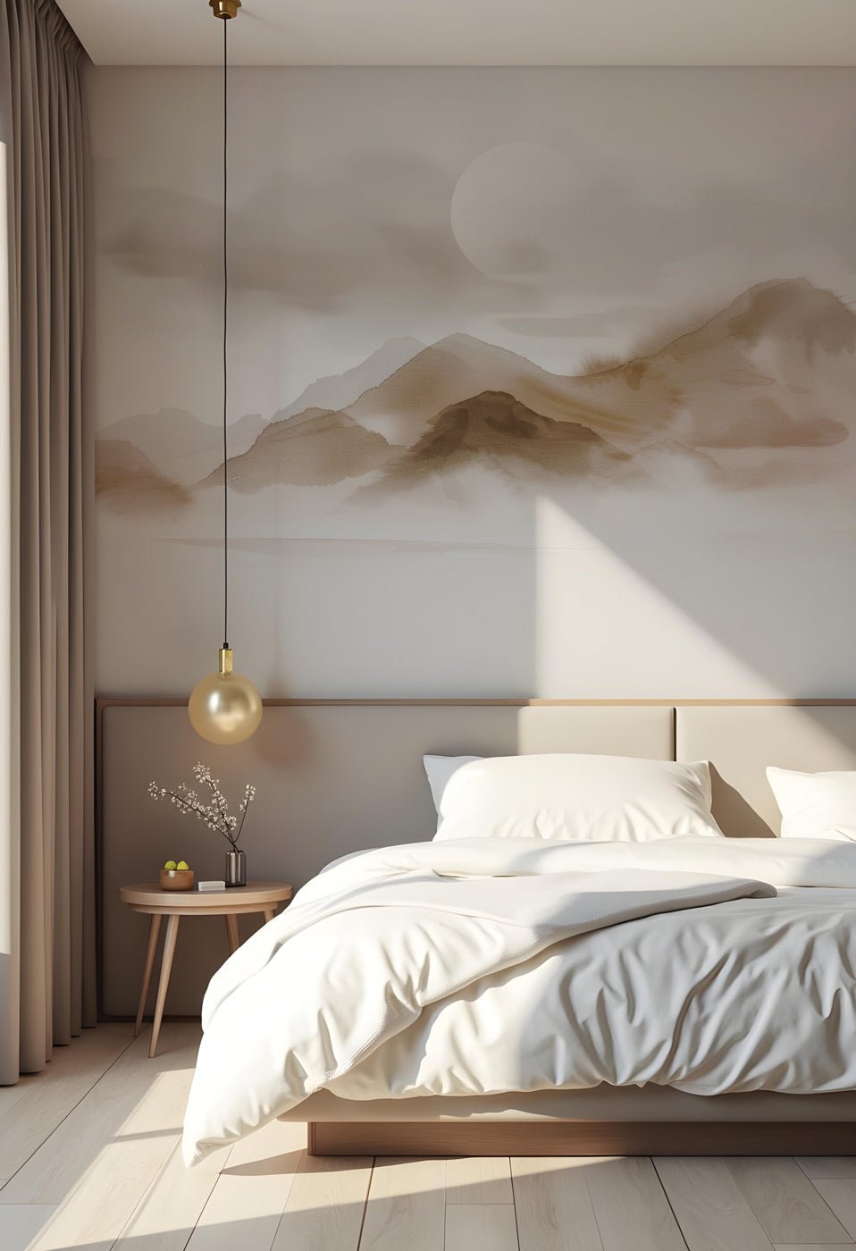 Papel pintado montañas veladas – Resplandor sepia