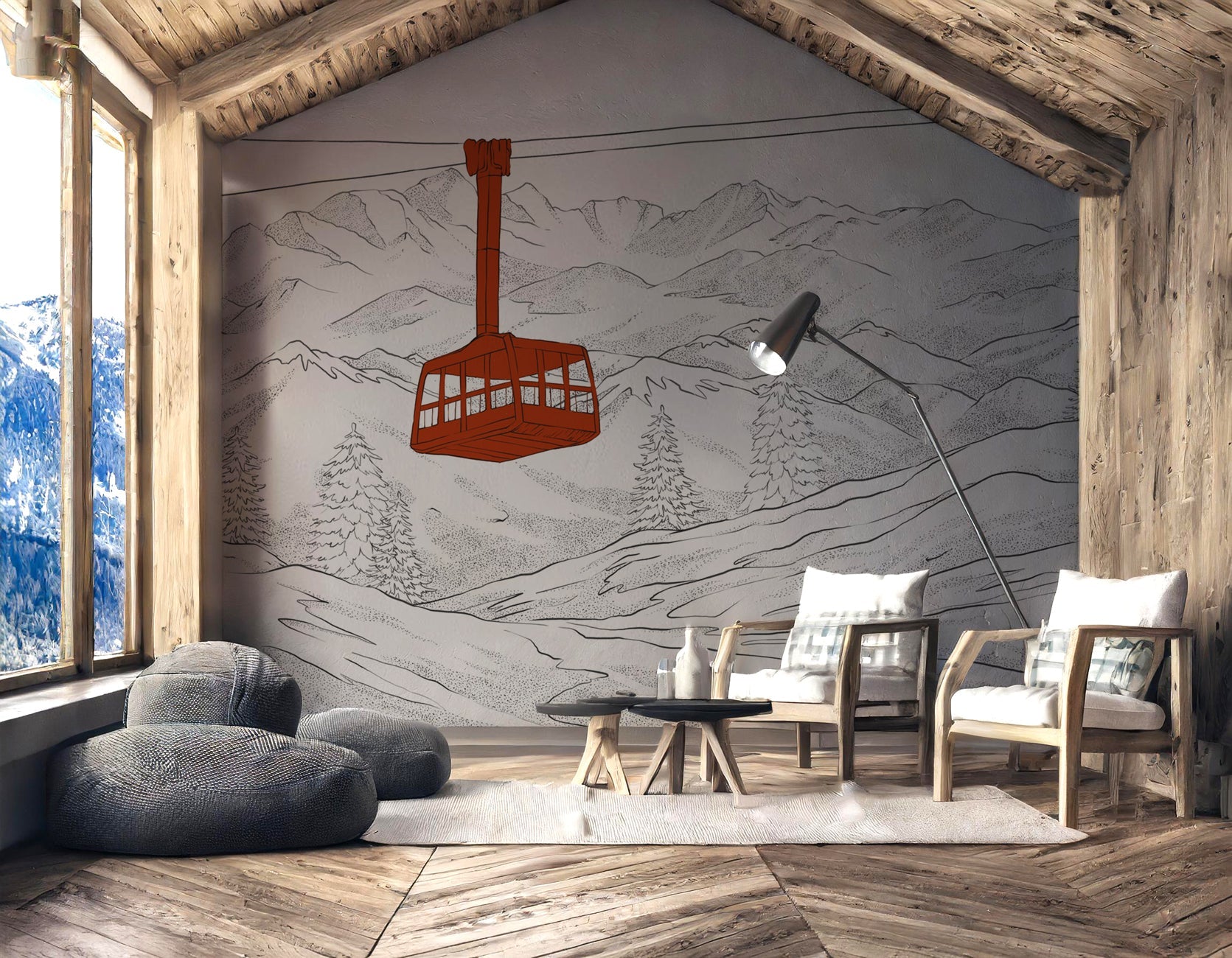 Papier peint La Plagne télécabine rouge - Muralconcept