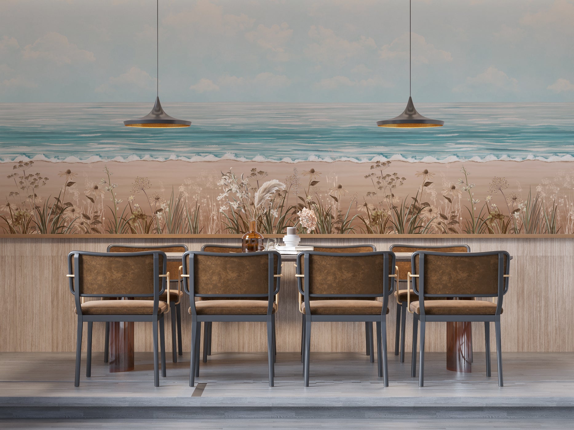 Papier peint restaurant vue mer - panoramique français