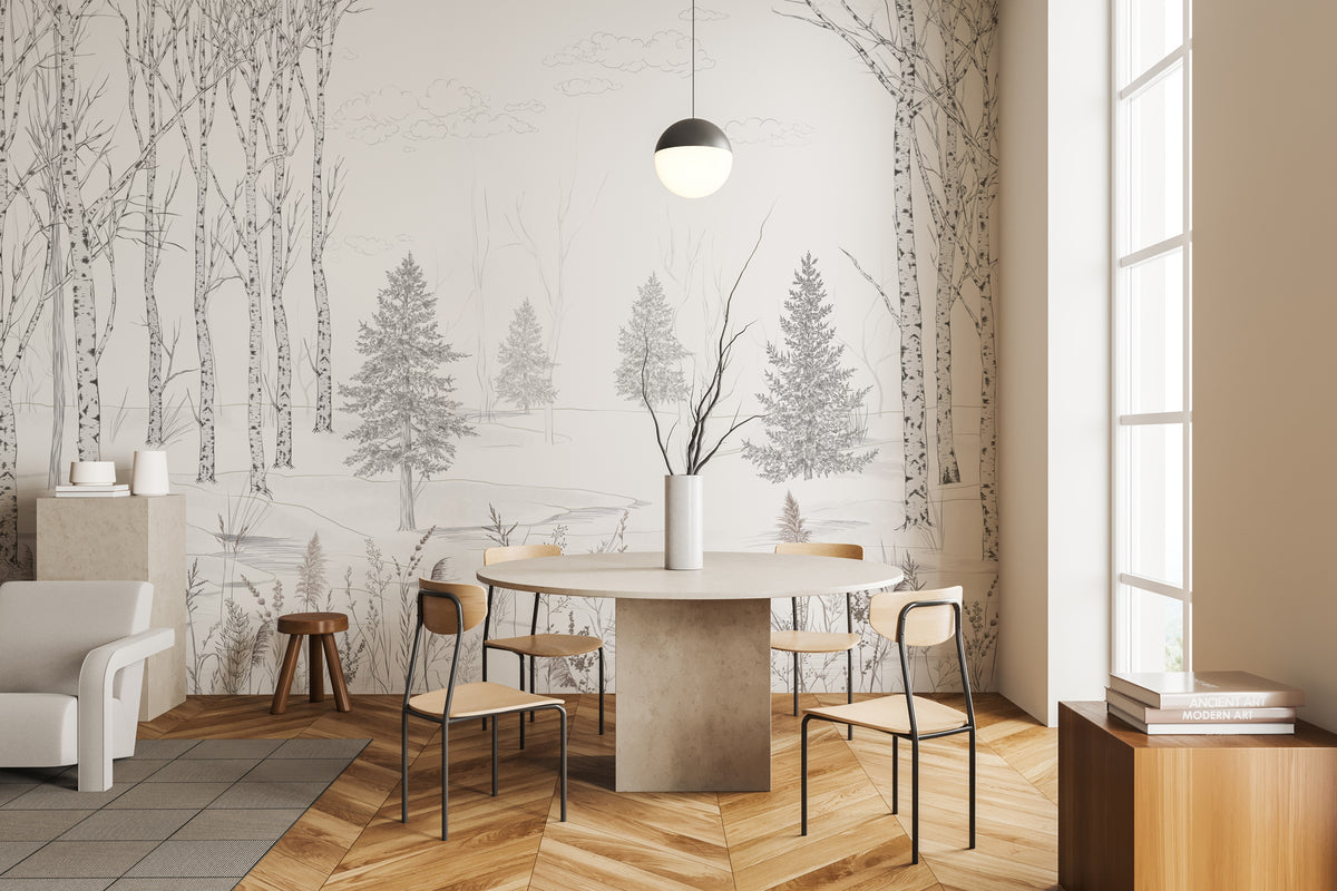 Papel pintado bosque blanco y negro – Douceur des Bois