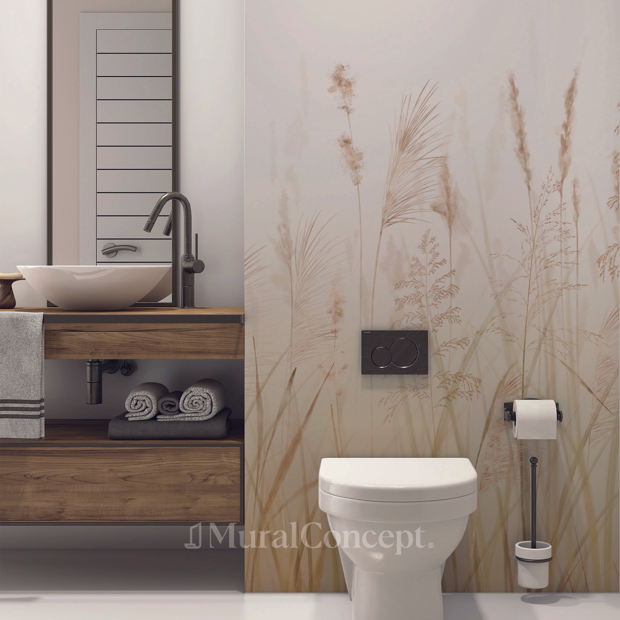 Papier peint toilette fleur des champs de blé beige, XXL, tendance