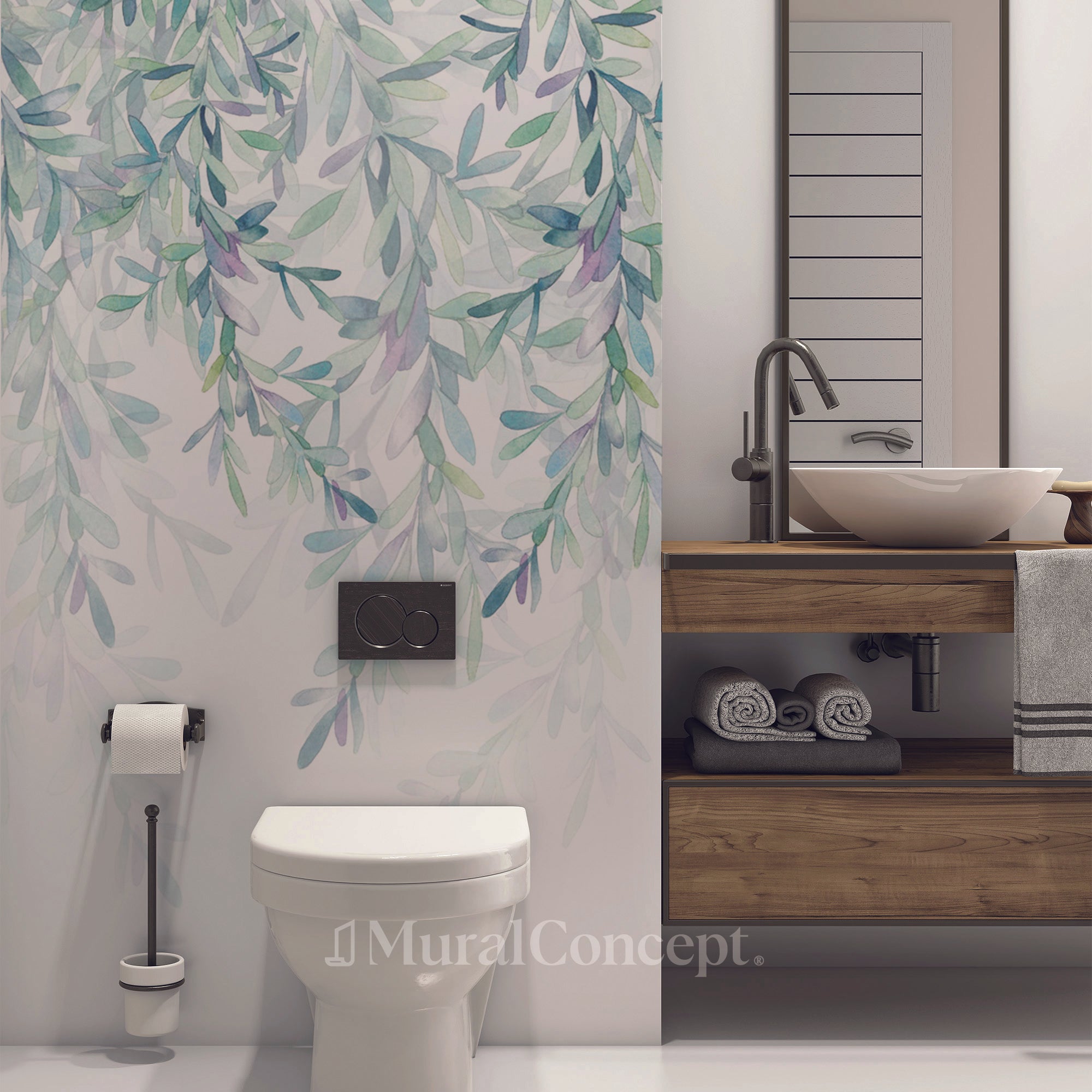 Papier peint wc Végétal & Scandinave style - panoramique sur mesure francais - muralconcept