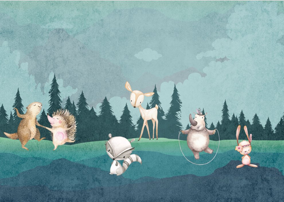 Papel pintado dormitorio infantil animales en el bosque A405cm x A285cm