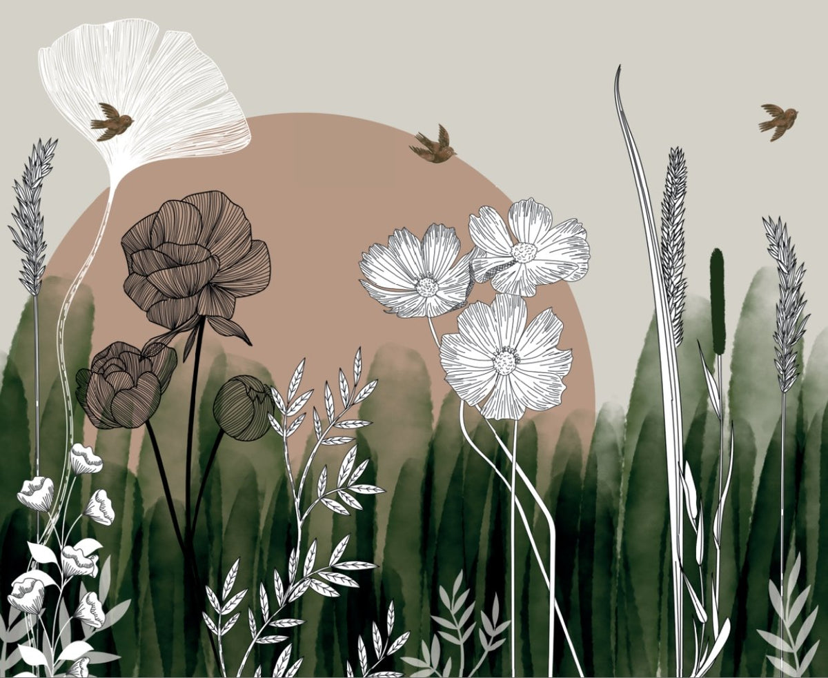 Papel pintado Ilustración floral panorámica An295cm x Al241cm