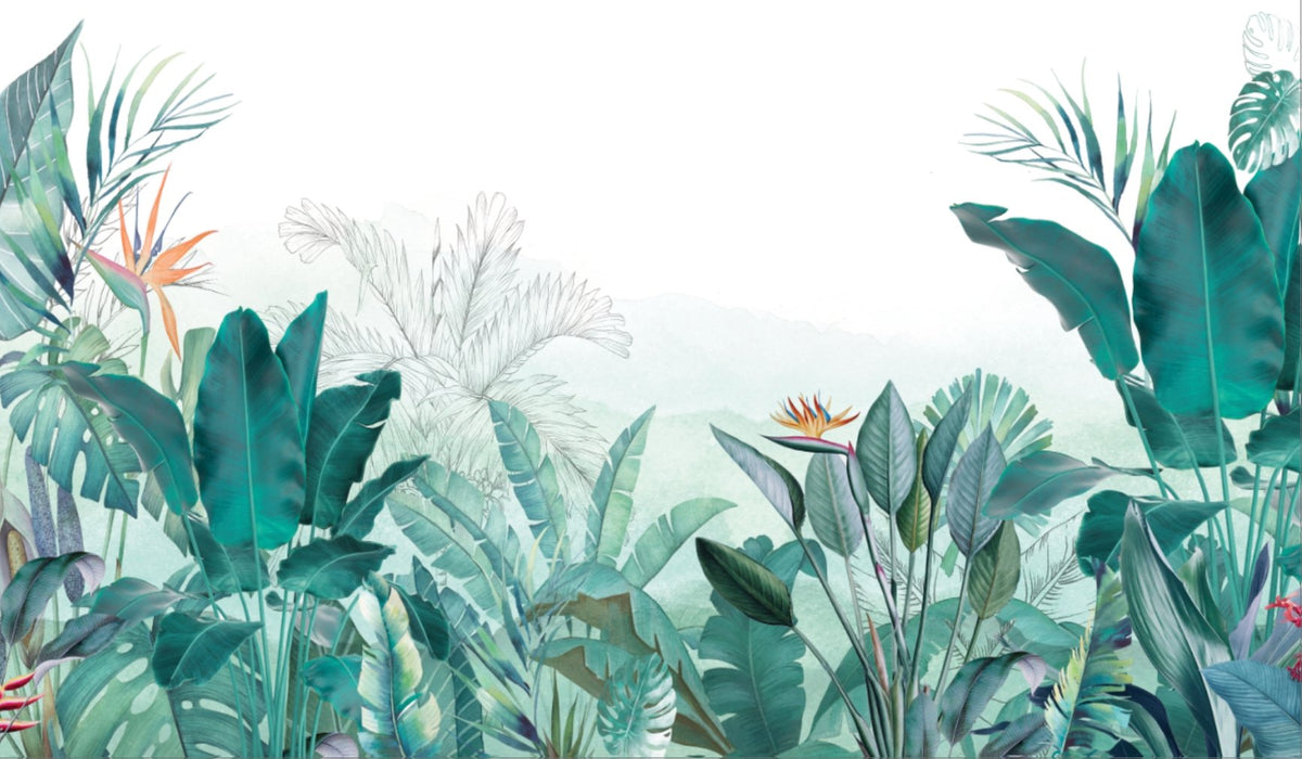 Papel pintado panorámico Quintaesencia tropical 283 cm de ancho x 165 cm de alto