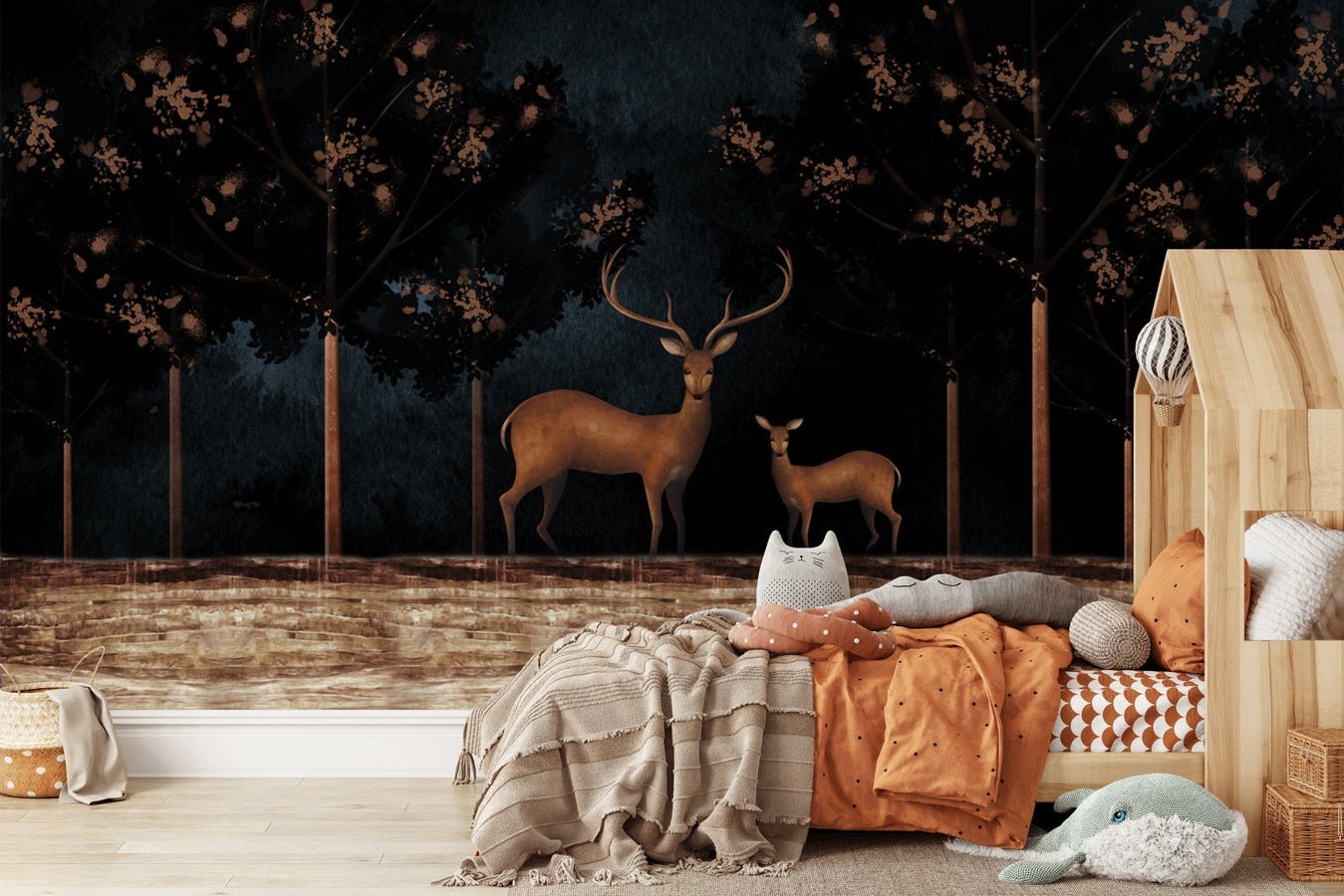 Papier peint biches chic forêt noire - Muralconceptpapier_peint_sur_mesure