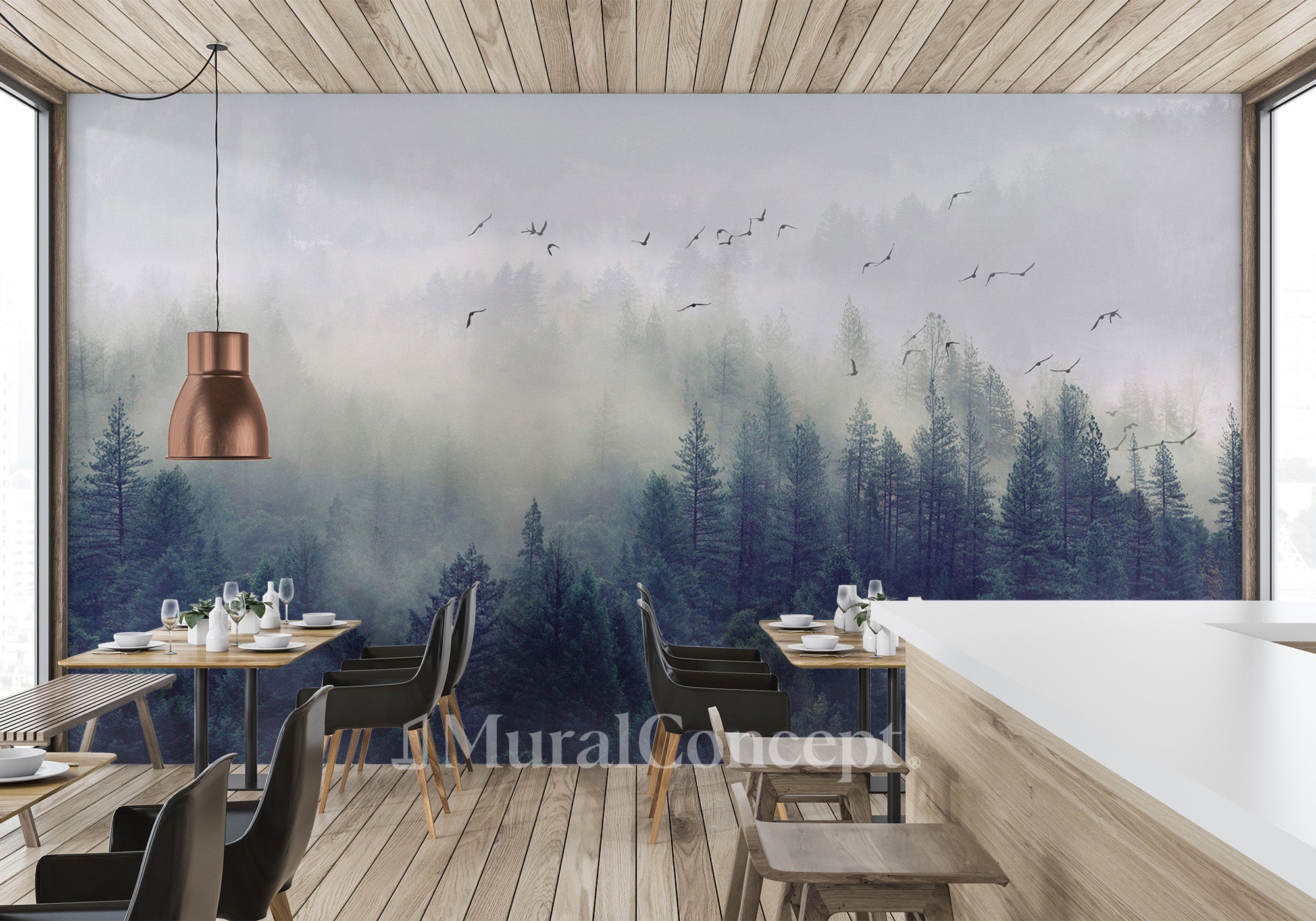 Papier peint bistrot forêt de Chine - panoramique français
