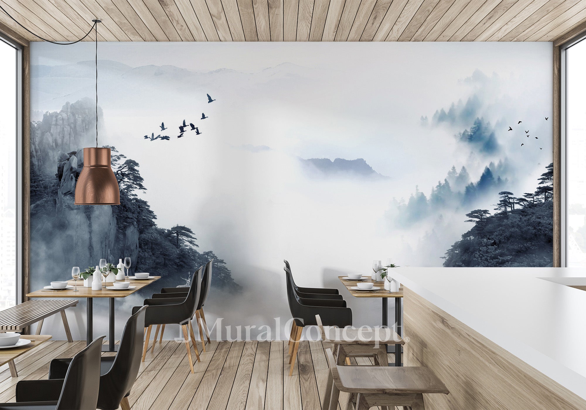 Papier peint bistrot lever du jour en Chine - décor mural français