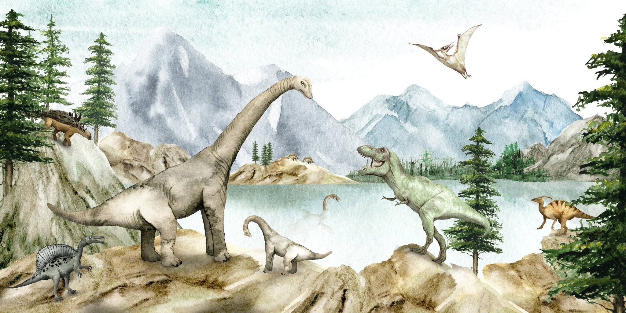 Papier peint dinosaures aquarelle, mural concept, tendance