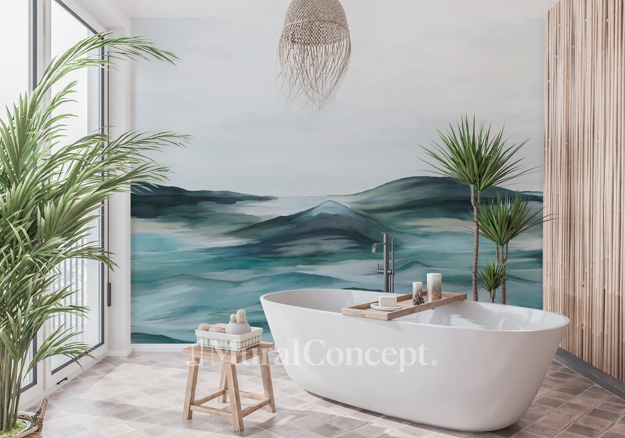 Papier peint salle de bain plénitude vert - panoramique français