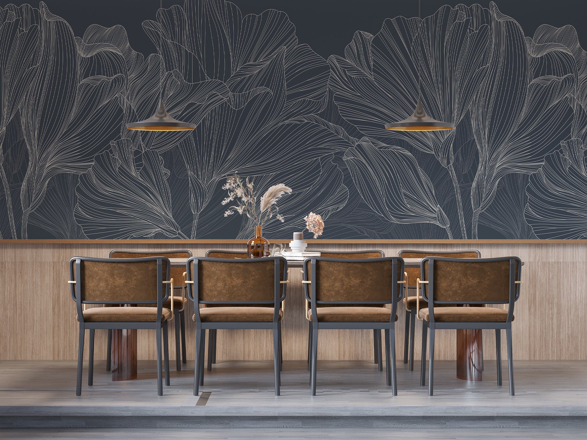 Papier peint restaurant valse des fleurs bleu - panoramique français