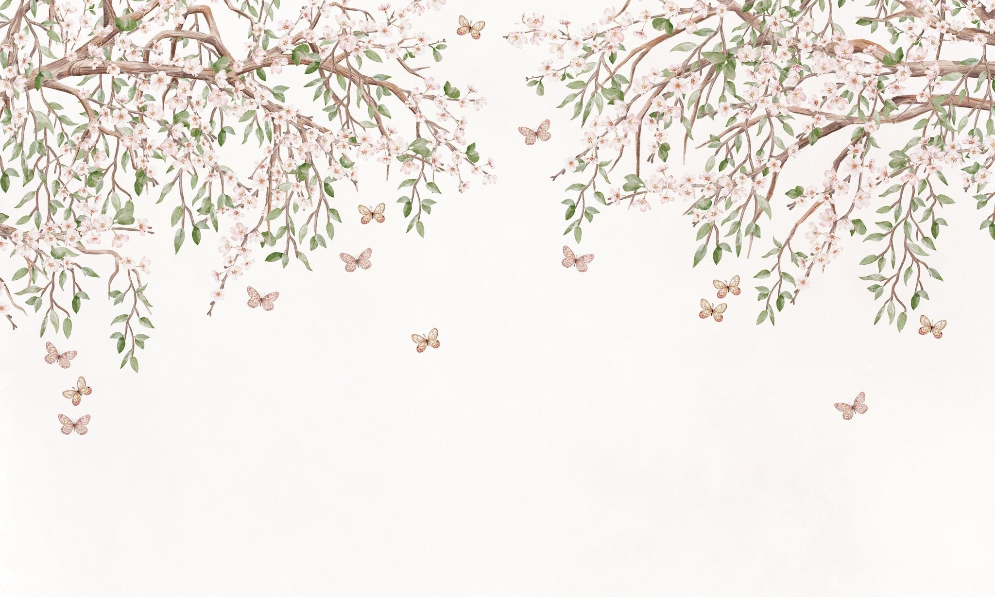 Papier peint papillons et fleurs, mural concept, tendance