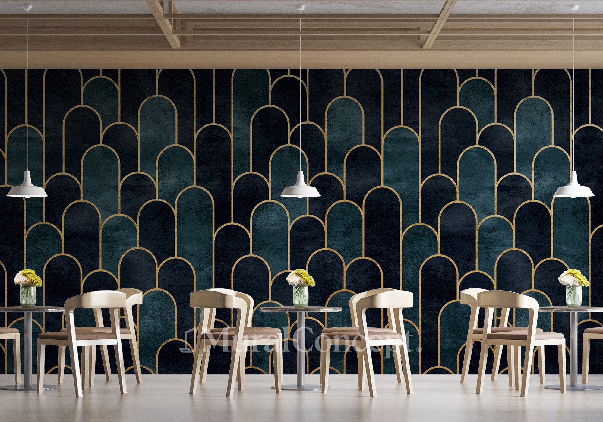 Papier peint restaurant dark blue chic - panoramique français