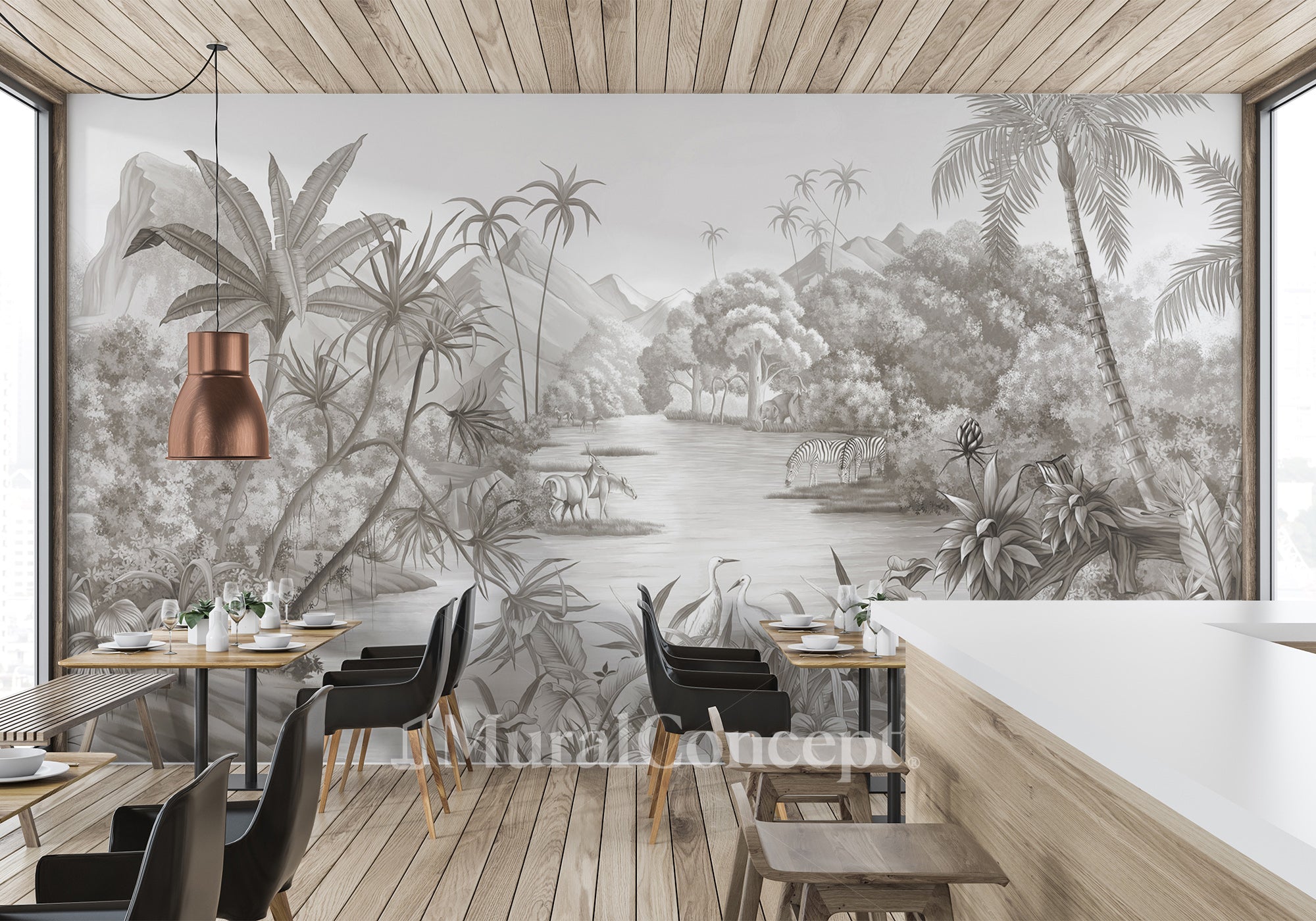 Papier peint restaurant jungle pittoresque - panoramique français