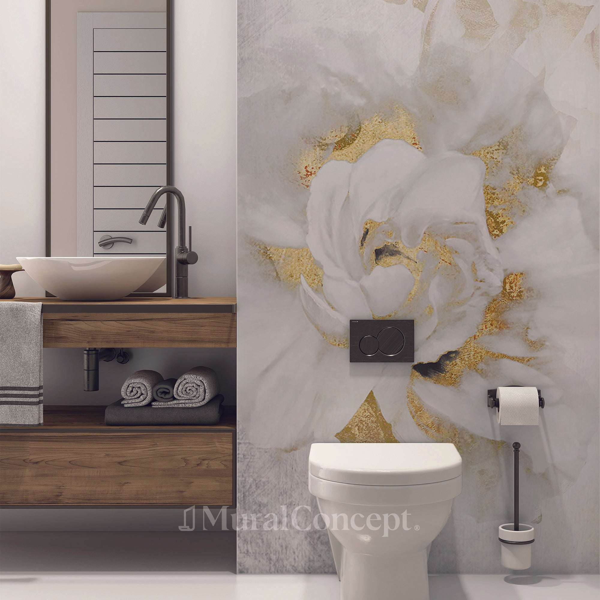 Papier peint toilette Fleur Or - panoramique sur mesure francais - muralconcept
