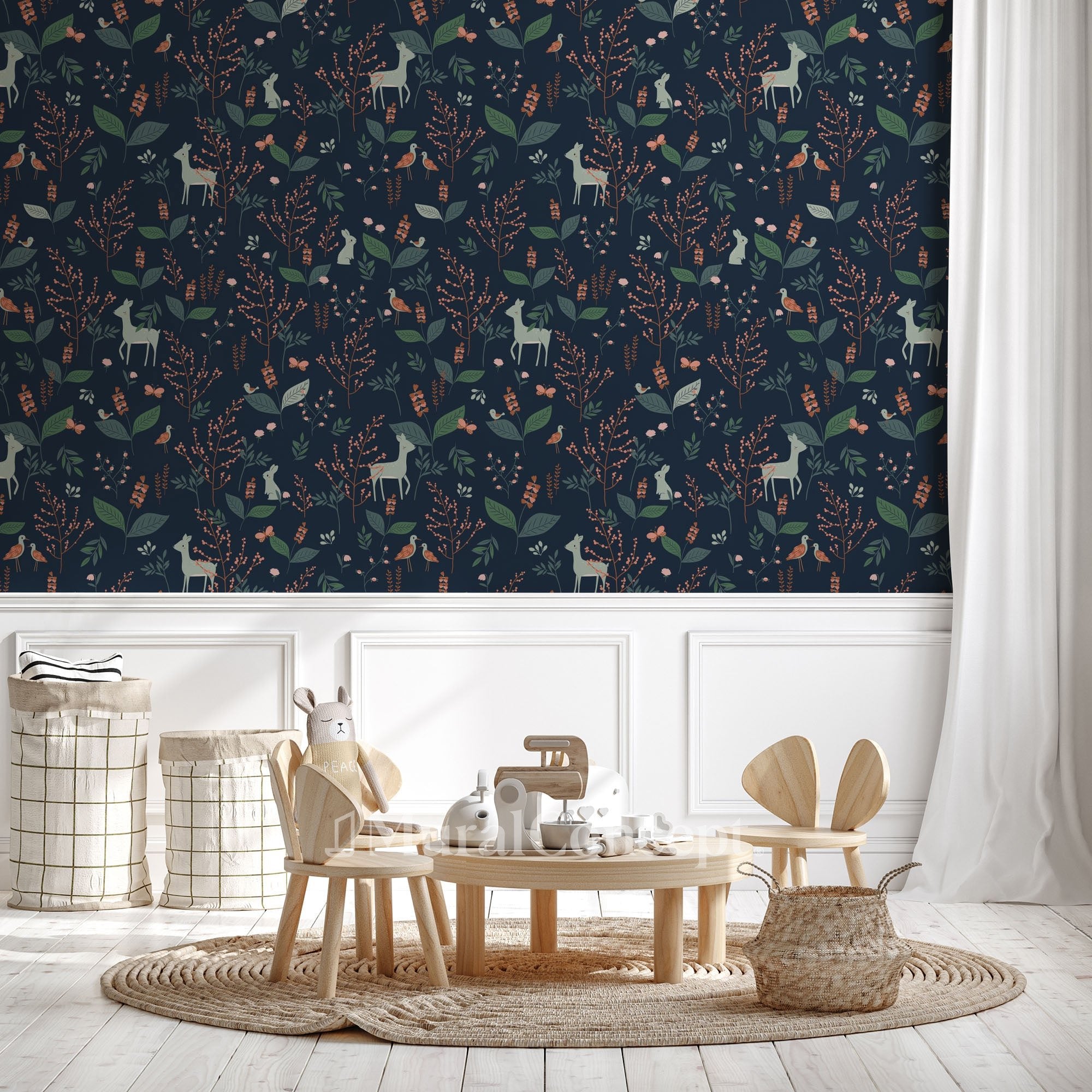 Papier peint chambre bébé foret faon - panoramique français