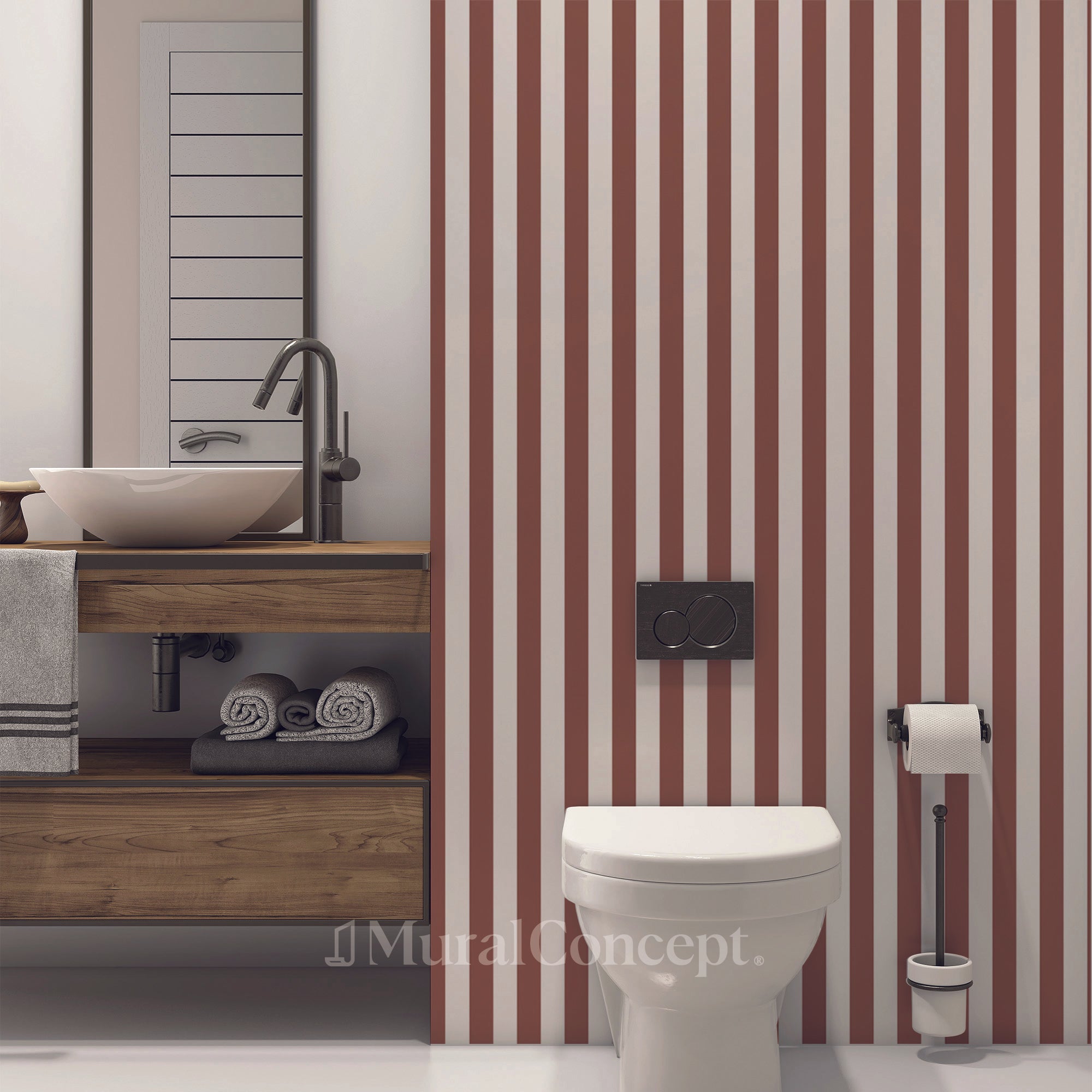 Papier peint wc rayure rétro vieux rose - décor mural sur mesure français
