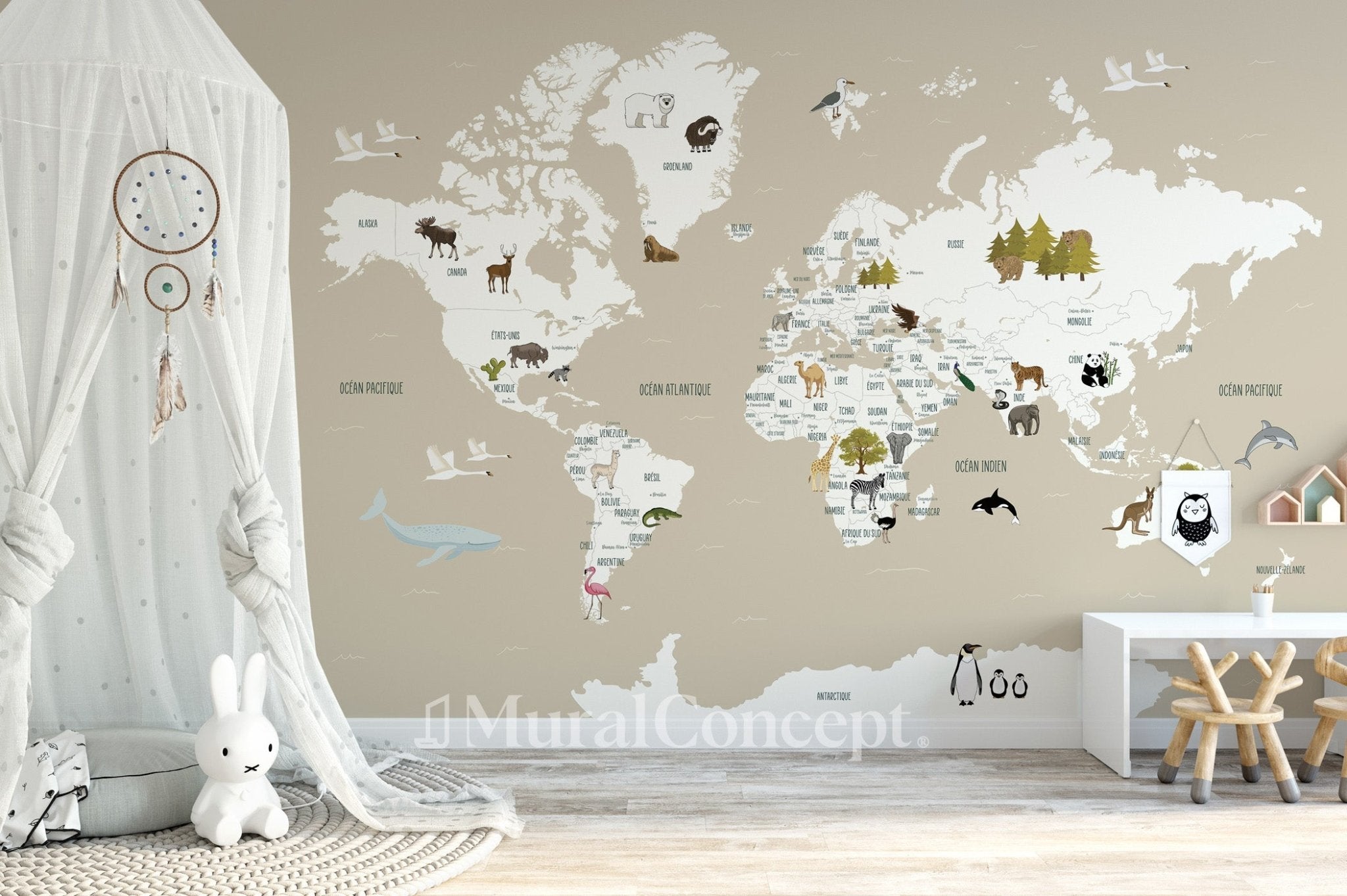 papier peint map monde chambre enfant sain