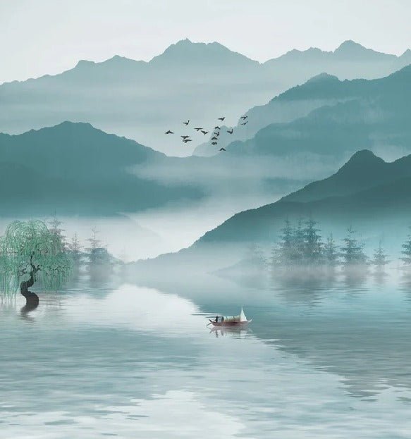 Papier peint entre montagne et lac