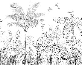 Papel pintado Selva de leopardo en blanco y negro
