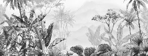 Papel pintado tropical en blanco y negro