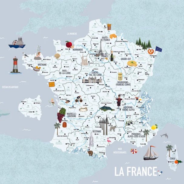 Papel pintado infantil Mapa azul de Francia
