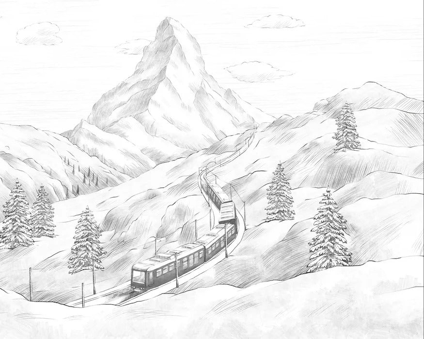 Papel pintado Matterhorn panorámico en blanco y negro