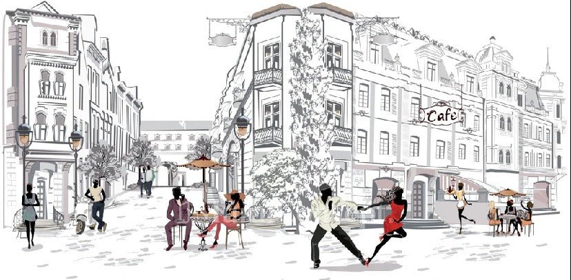 Papier peint restaurant balade parisienne, XXL, tendance