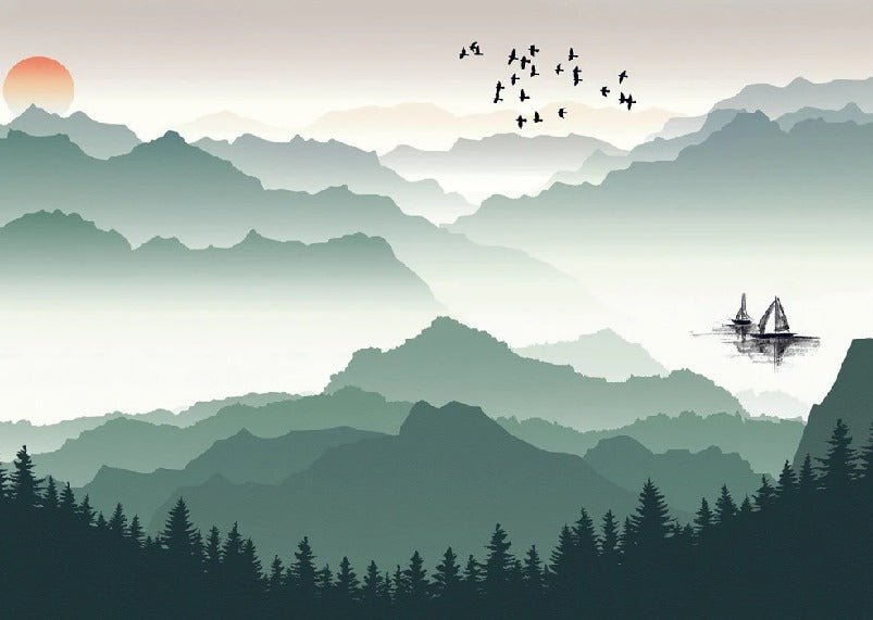 Fondo de Montaña y vela en el lago