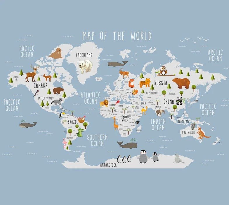 Fondo de mapa del mundo ilustrado de animales