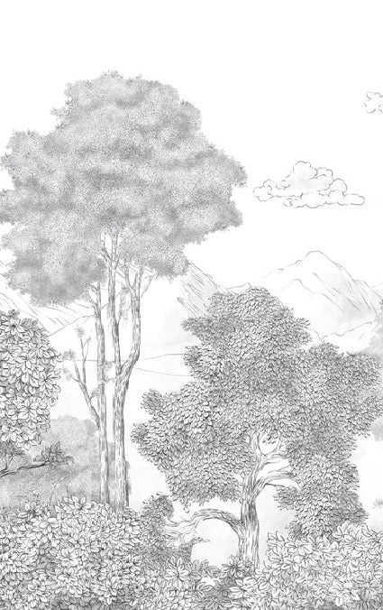 Papier peint panoramique Forêts et Monts Crayonnés, XXL, tendance