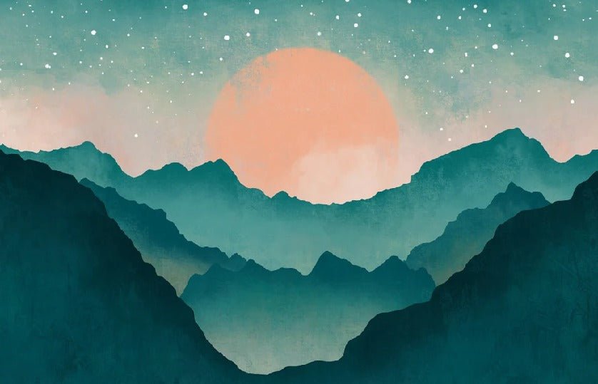 Papel pintado personalizado Montaña de niebla turquesa