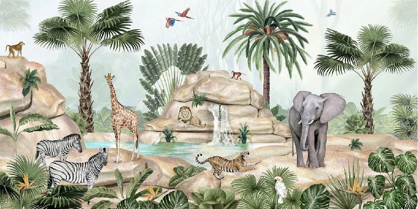 Papel pintado infantil oasis de animales