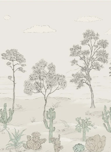 Papel pintado Oasis tropical verde de cactus