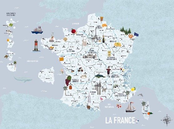 Papel pintado infantil Mapa azul de Francia