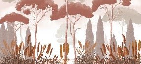 Papel pintado terracota de ciprés, pino y hierba de la pampa