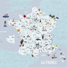 Papel pintado infantil Mapa azul de Francia