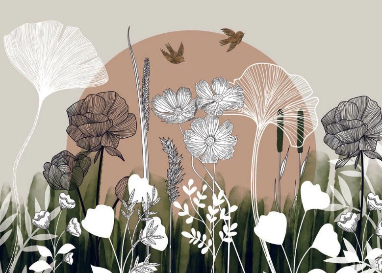 Papel pintado Ilustración floral panorámica