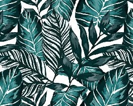 Papier peint bistrot feuille couleur bleu paon