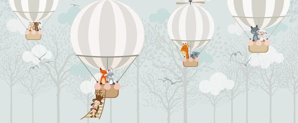 Papier peint enfant nordique montgolfière
