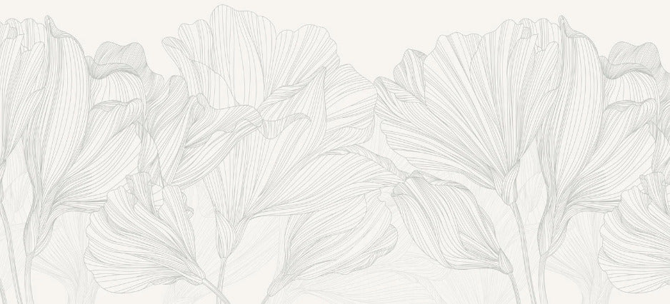 Papier peint panoramique gris et blanc valse des fleurs