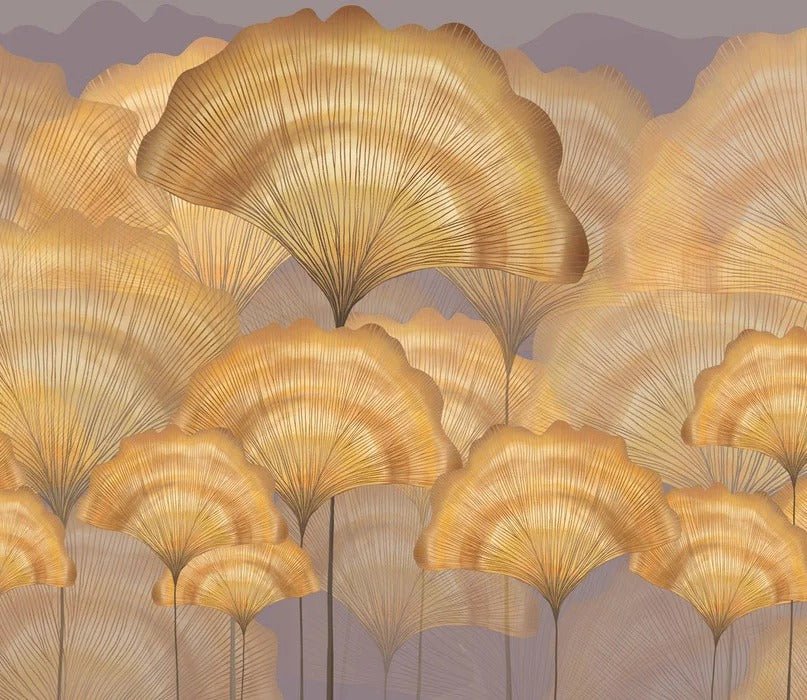Papier peint contemporain ginkgo ocre