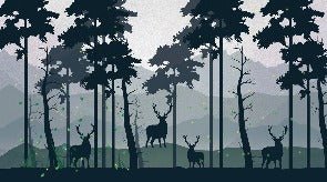 Panorámica naturaleza papel pintado bosque ciervos verde profundo