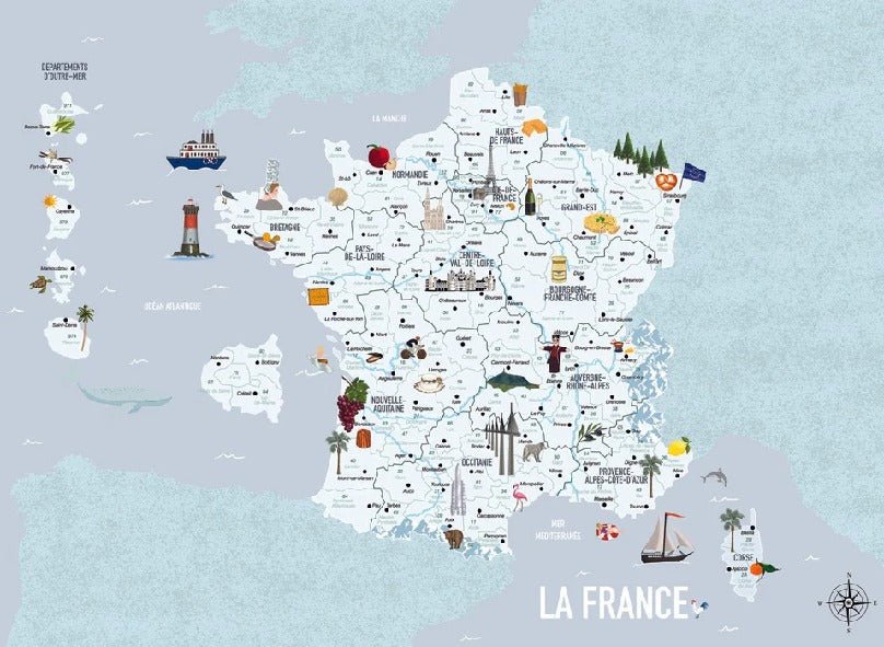 Papel pintado infantil Mapa azul de Francia