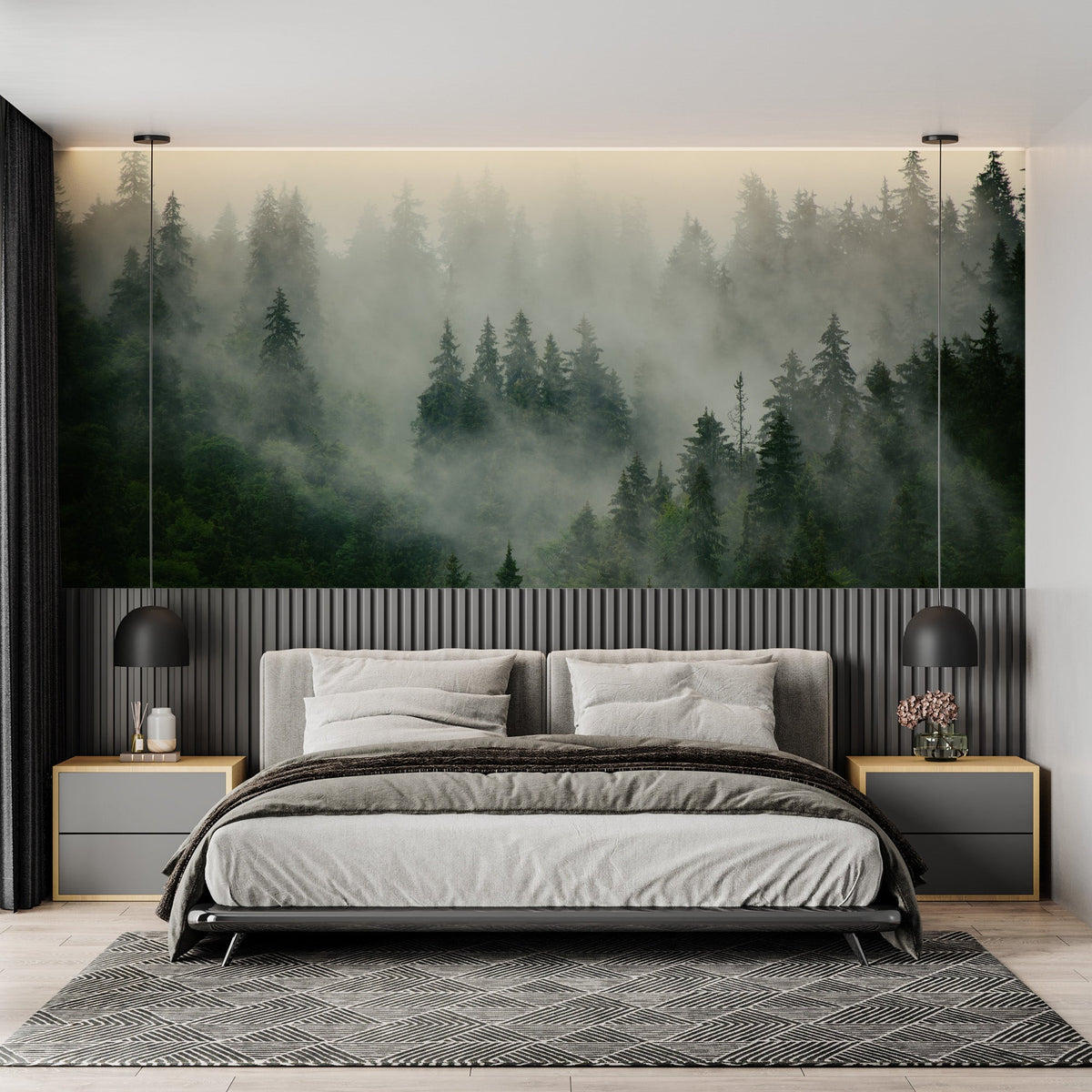 Papel pintado bosque brumoso verde