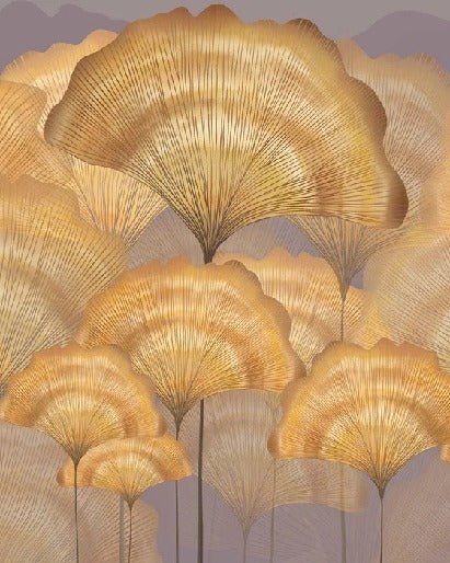 Papel pintado ocre ginkgo contemporáneo para cuartos de baño