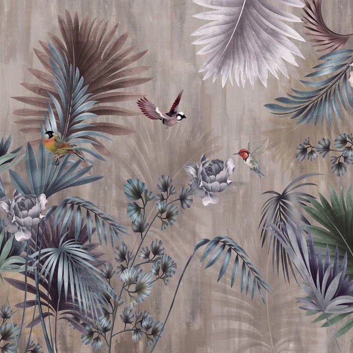 Papel pintado Selva exótica y pájaros