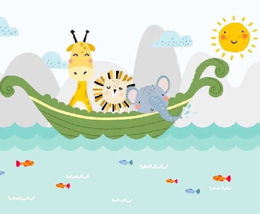 Papel pintado habitación bebé barco animales