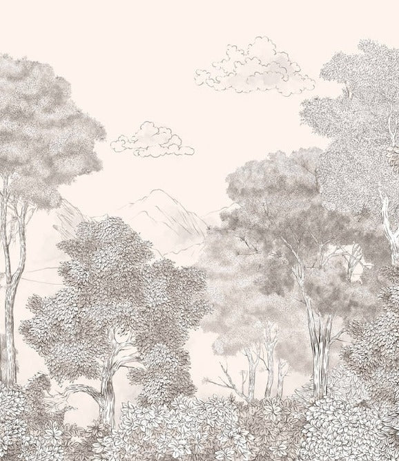 Papel pintado Beige panorámico Bosques y montañas
